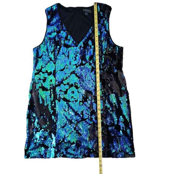 Forever 21 Mini Dress Sequin Plus 2X Green Iridescent Holiday Christmas NY Party - Picture 14 of 16